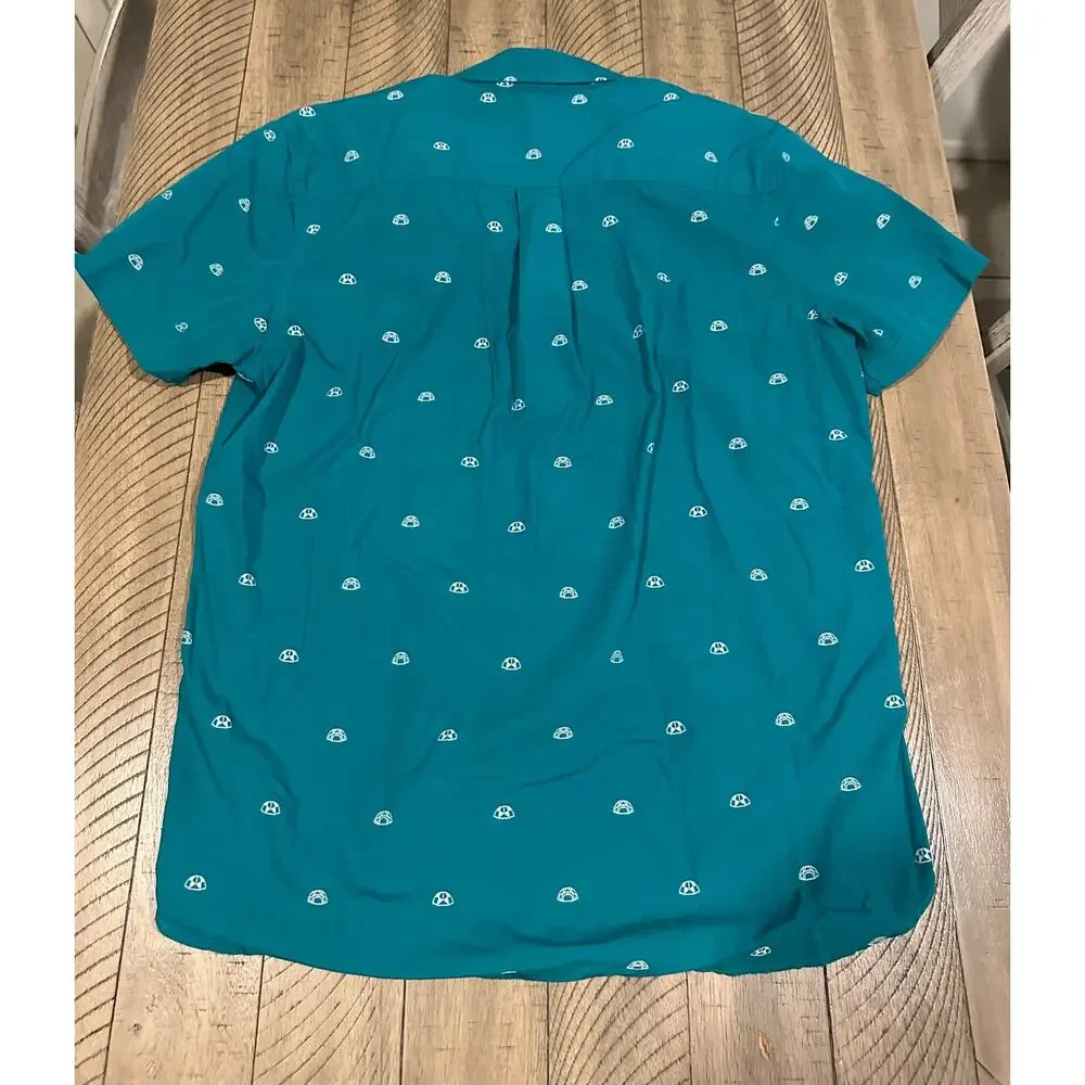 The North Face Men's Teal Green Half Dome Tent Print SS Button Down Shirt Large